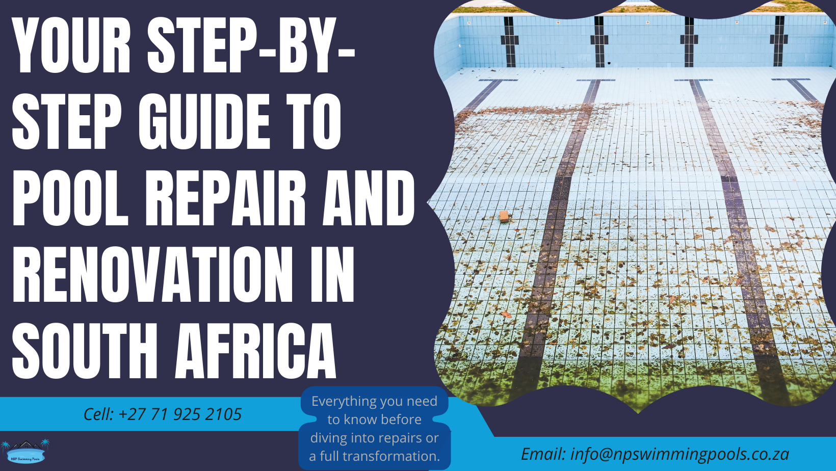 Your Step-by-Step Guide to Pool Repair and Renovation in South Africa Unfunctional and njeglected swimming pool needing repair and renovation, with dirty, cracked and empty/dry surfaces.