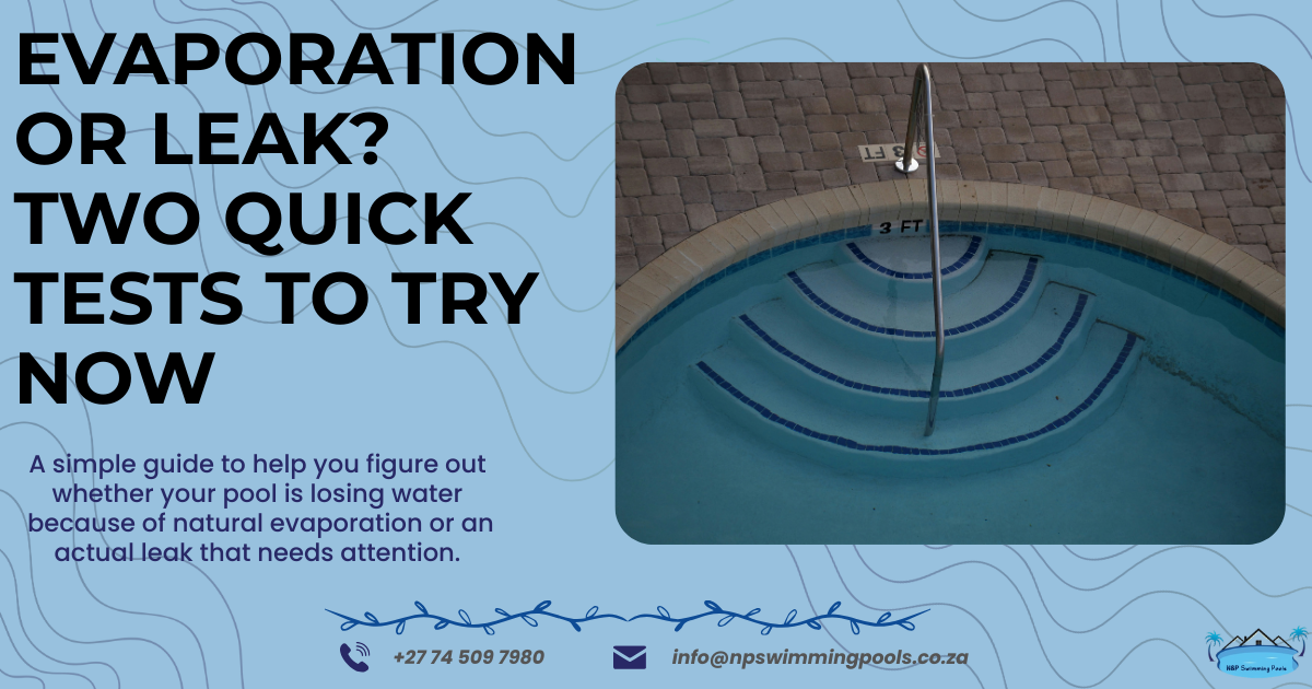Evaporation or Leak? Two Quick Tests to Try Now Pool with steps seen from above, for testing whether water loss is evaporation or a leak.